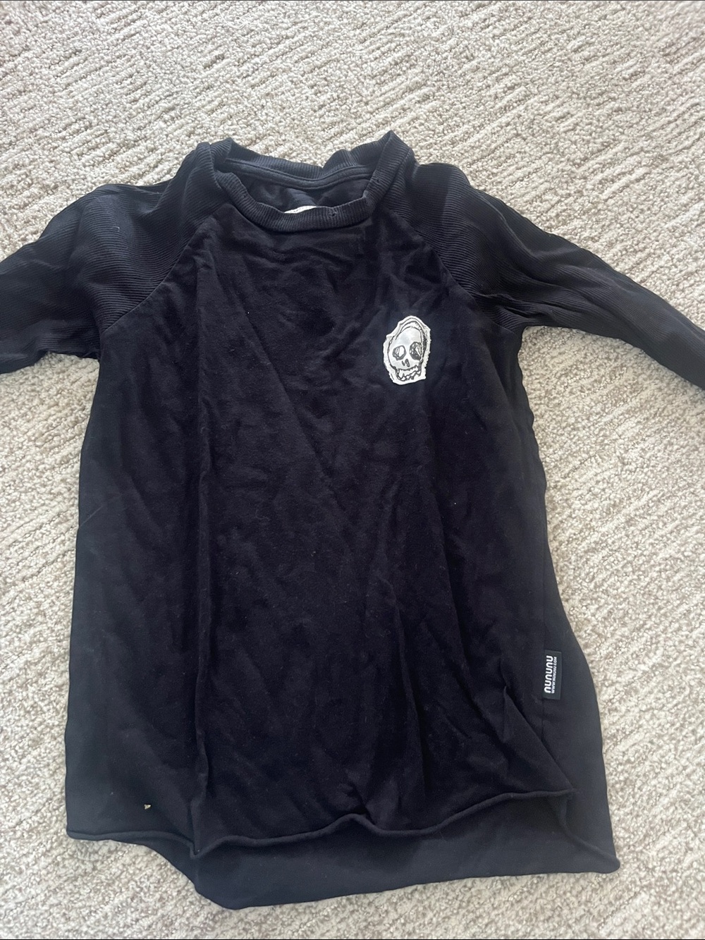 nununu Black Long Sleeve Tee with Skull Patch